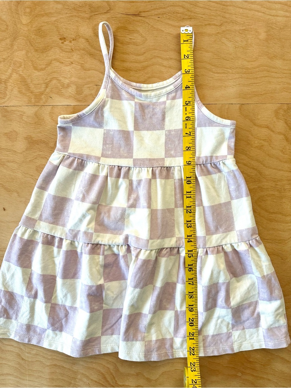 Grayson Mini Girls 5T Lavender White Checkered Tiered Tank Dress - Picture 5 of 8